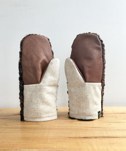 Eco Friendly Real Fur Mittens with Fur Lining made in Canada, Brown Astrakan Mittens Persian Lamb