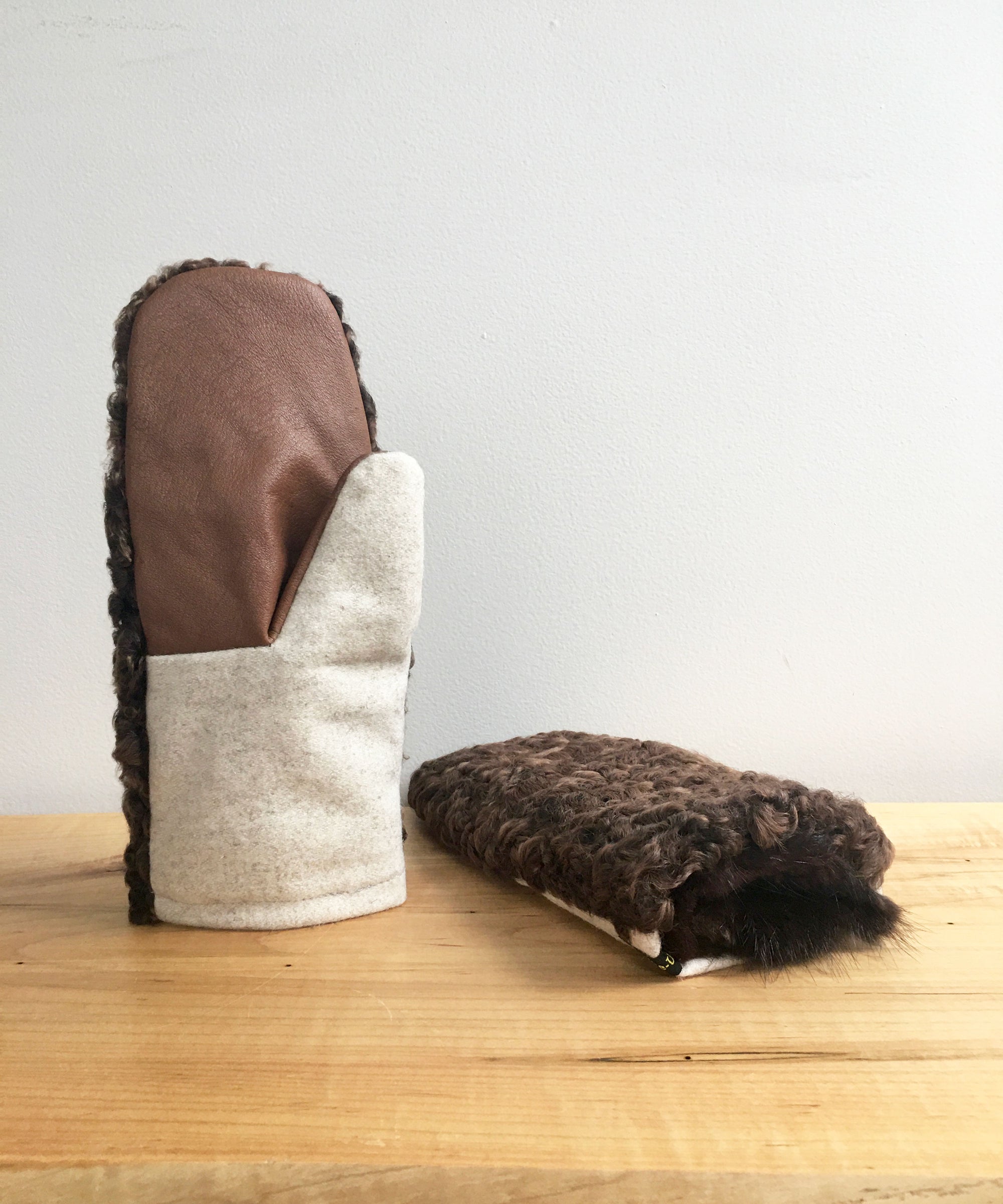 Sustainable Real Fur Winter Mittens with Fur Lining made in Canada, Brown Persian Lamb Mittens with Fur Lining