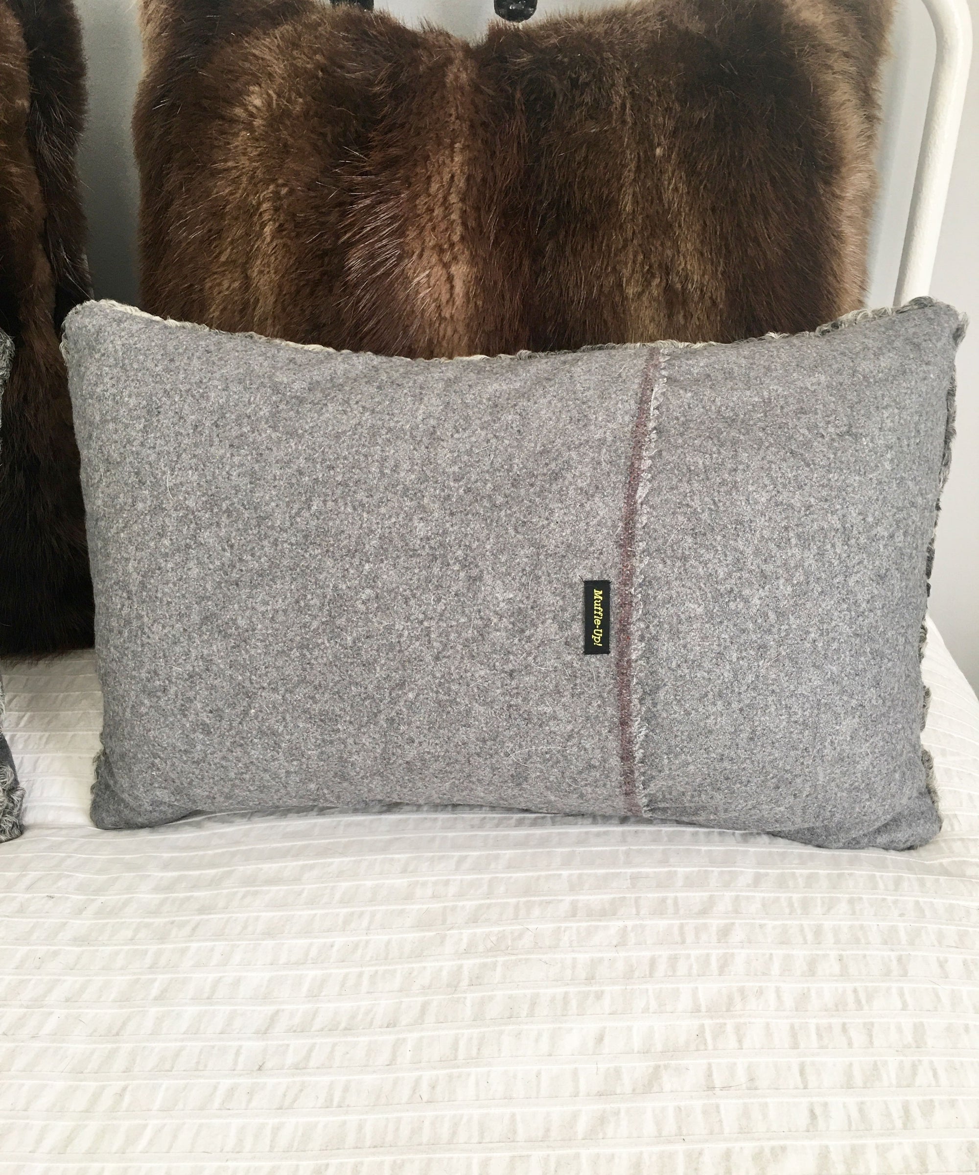 Reclaimed Gray Sheep Fur Pillow 14" x 24"