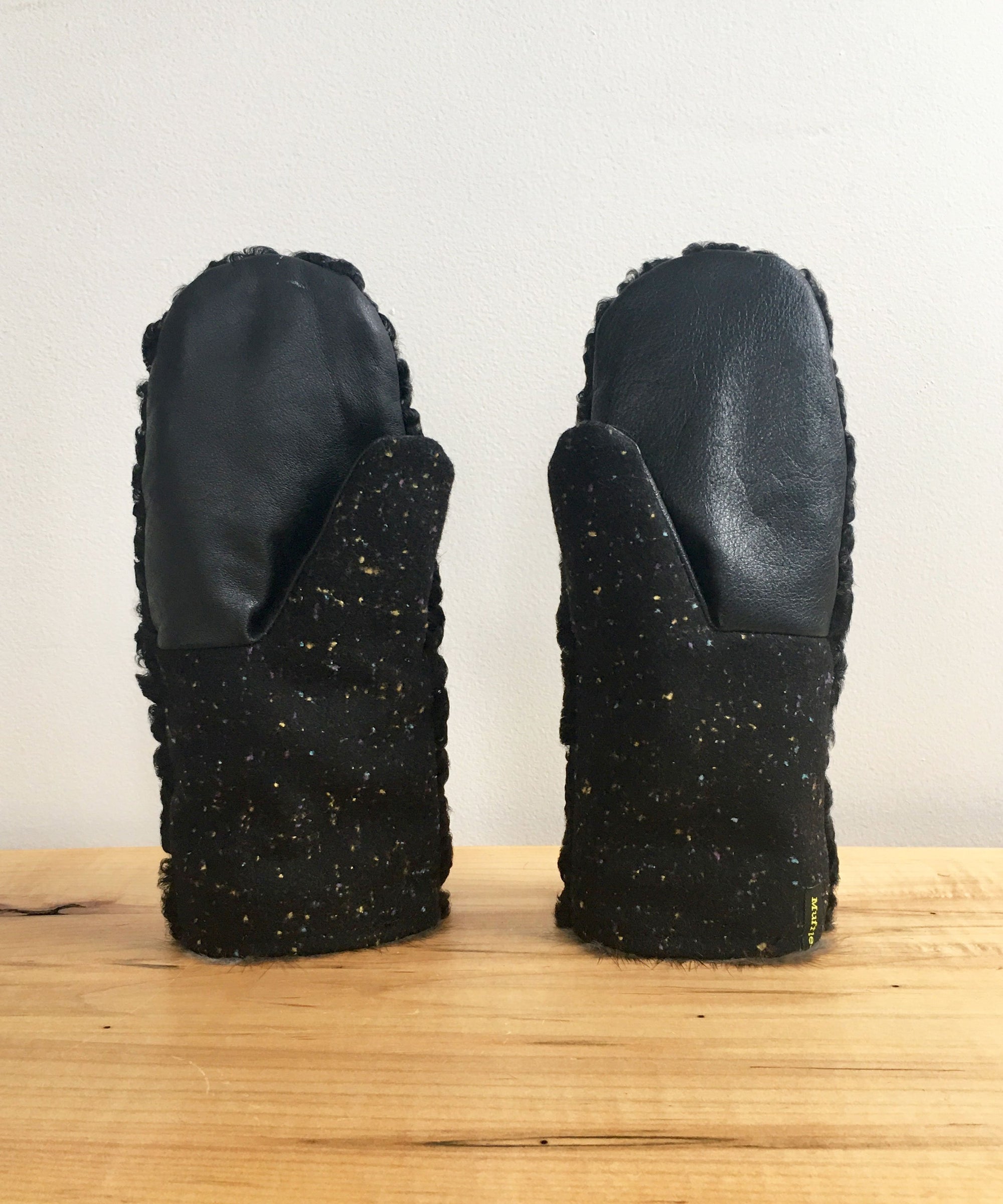 Sustainable Real Fur Winter Mittens with Fur Lining made in Canada, Black Astrakan Mittens