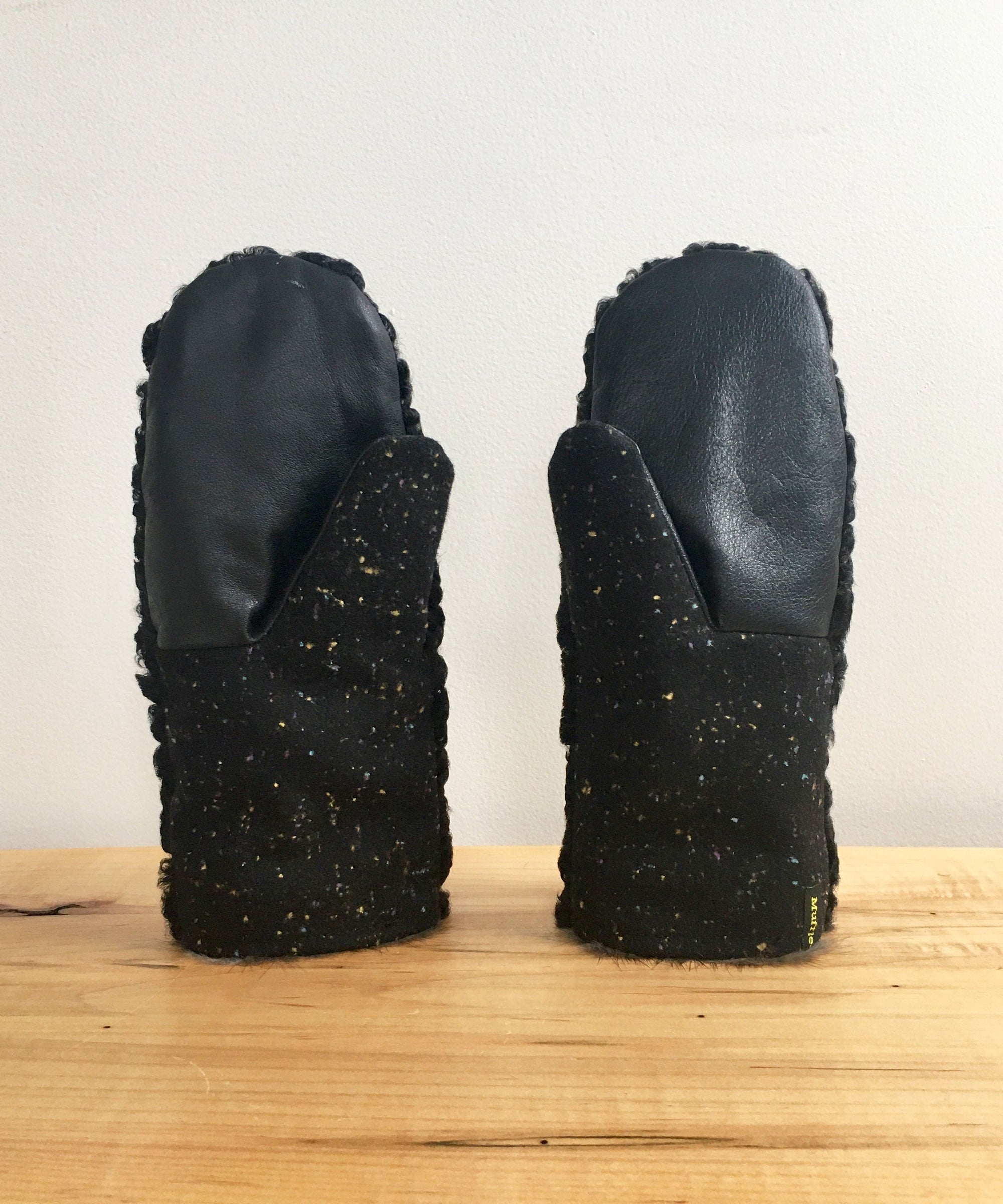 Sustainable Real Fur Winter Mittens with Fur Lining made in Canada, Black Astrakan Mittens, Sheepskin Mittens Real Fur Gloves